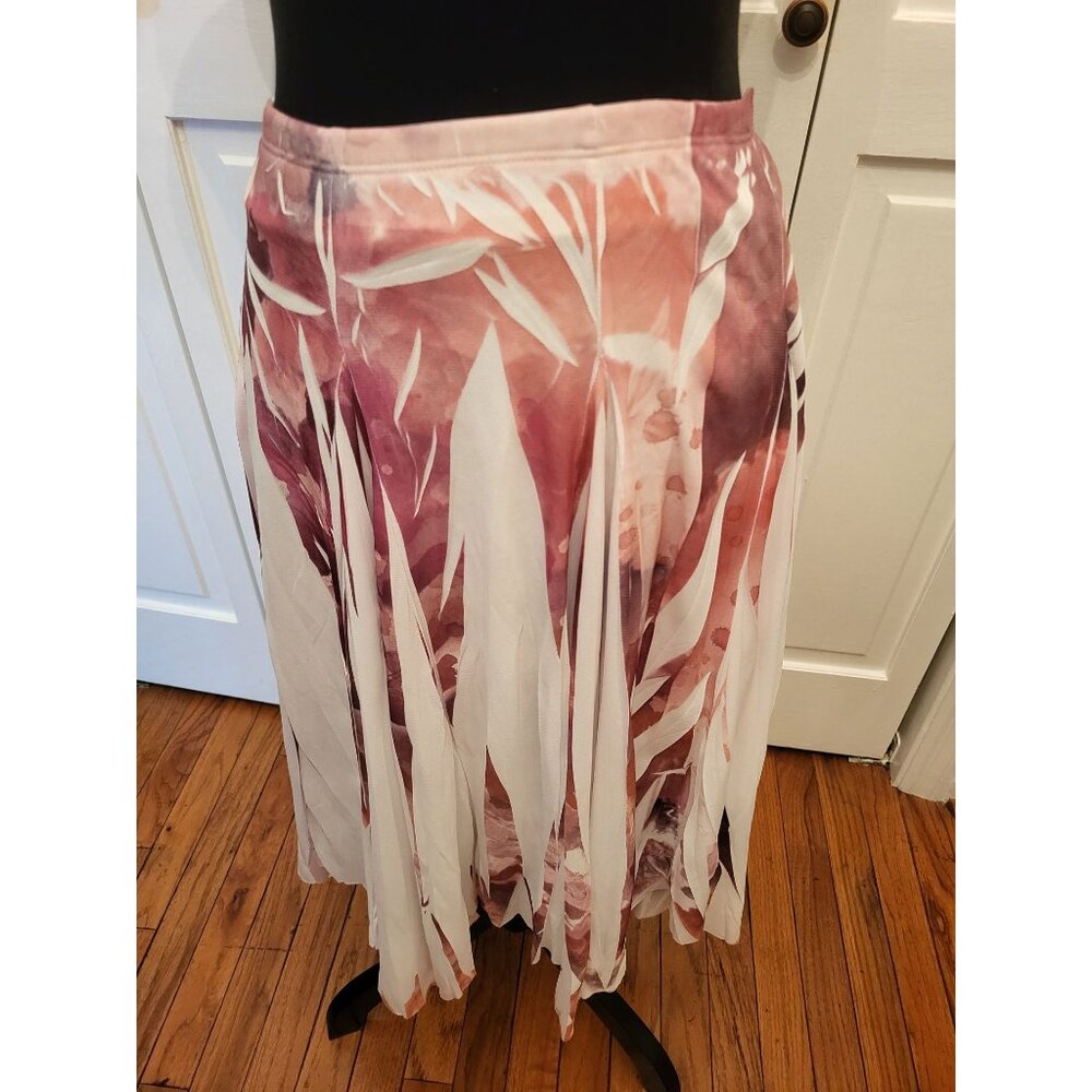 White/Pink Print Pleated A Line Midi Skirt Studio Y Sm Fairy Boho Cottage Grunge